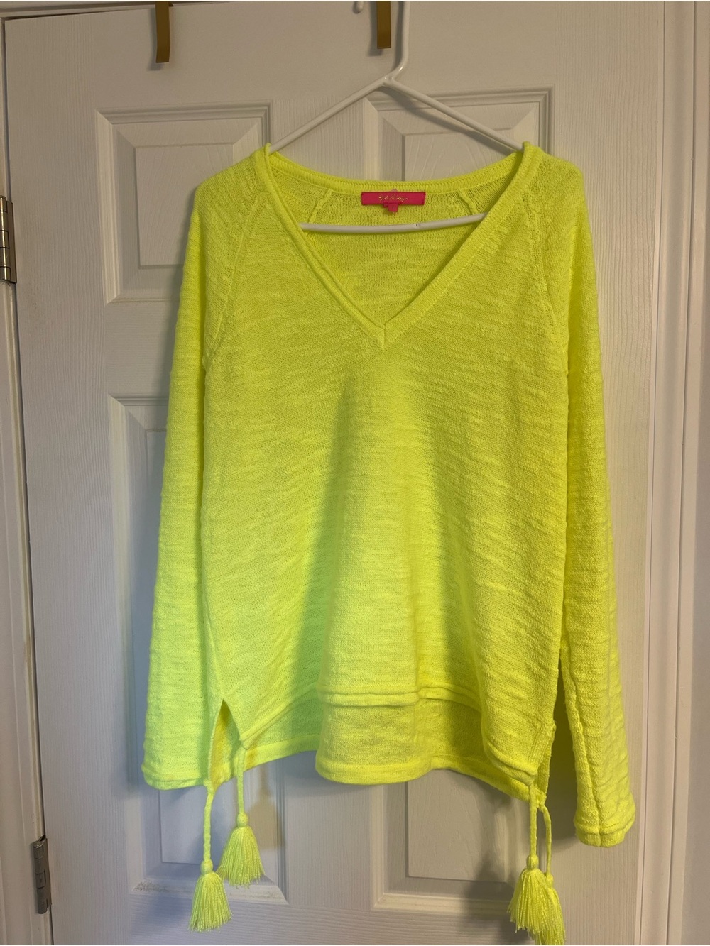 Lilly Pulitzer Neon Yellow V-Neck Tassel Sweater